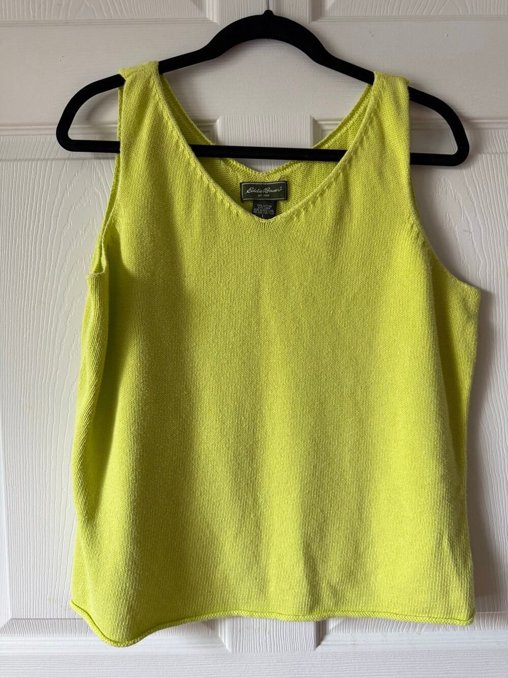 Vintage Y2K Eddie Bauer Cotton Linen Blend Sweater Tank Neon Green Size L